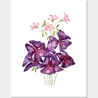 purple oxalis leaf watercolor Posters and Art